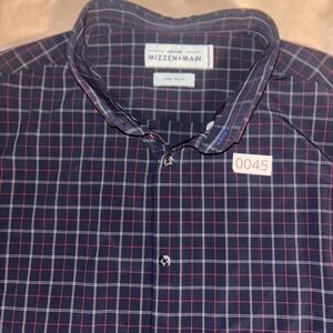 Mizzen+Main Leeward Mens Large Trim Fit Navy Red Windowpane Performance Shirt